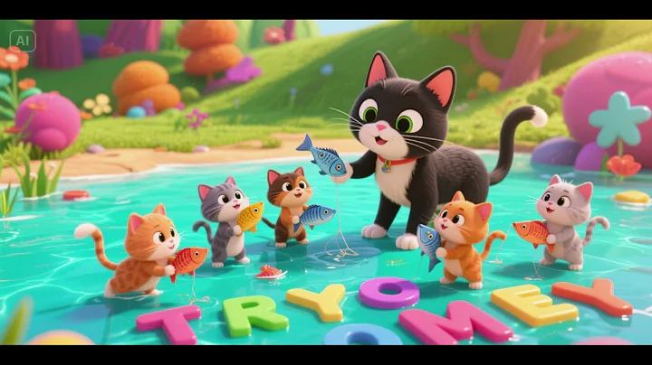 Mama Cat and Kittens Catch Fish with Letters | ABC Song for Kids | Nursery Rhymes & Learning Fun