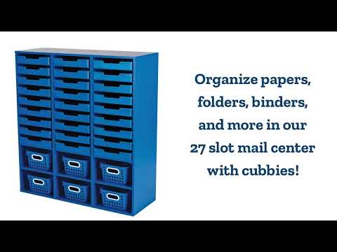 27-Slot Mail And Supplies Center With 27 Trays, 6 Cubbies, And Baskets - 1 mail center, 6 baskets