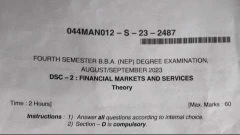Financial Markets And Services B.B.A 4th Semester Question Paper-23 Karnataka of Dharwad University