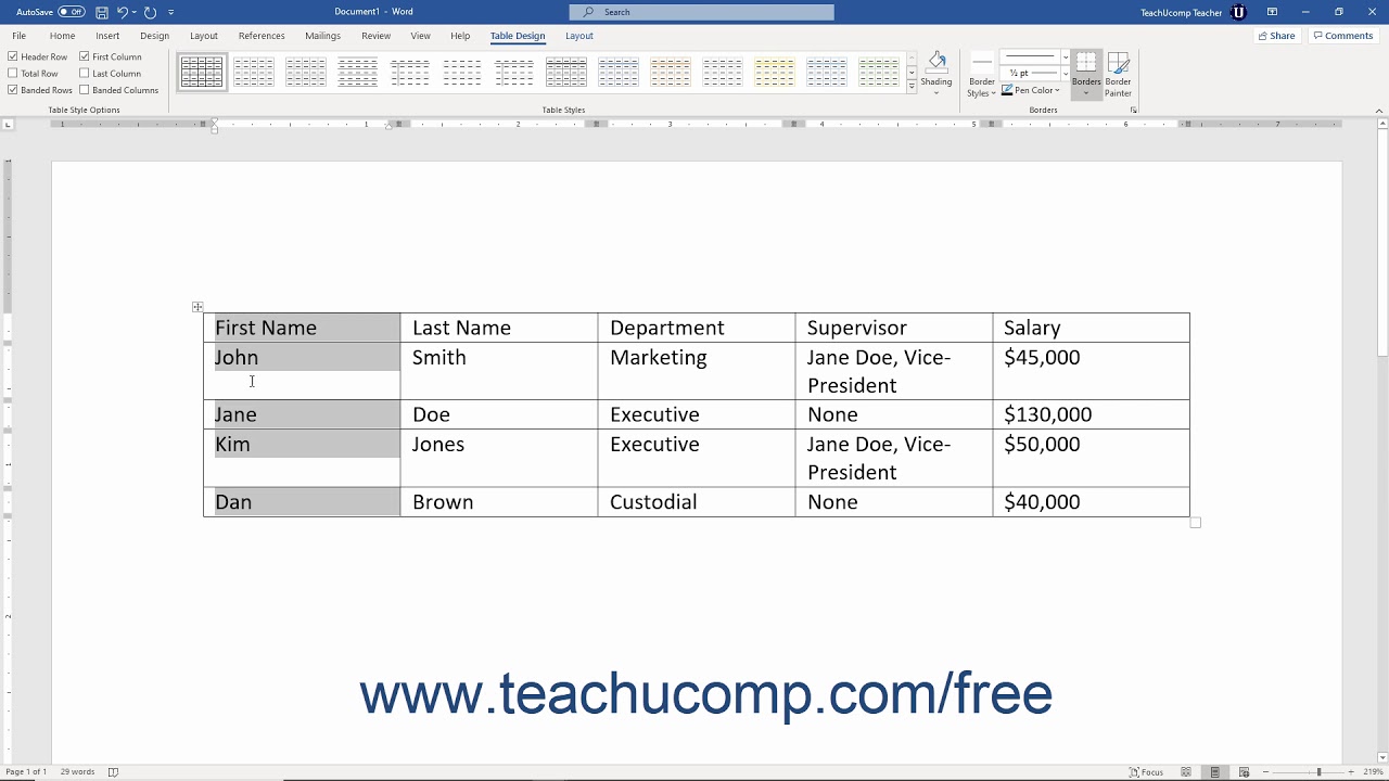 Word 2019 and 365 Tutorial Using Tables Microsoft Training - YouTube