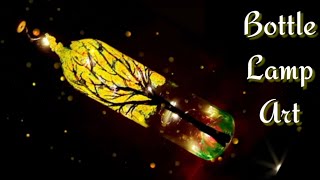 Bottle Lamp Art/ Bottle lamp painting for beginners using cotton swab / LED bottle art