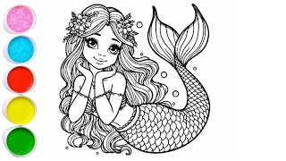 Cute Mermaid.Drawing,Painting & Colouring For Kids and Toddlers.Child Art 