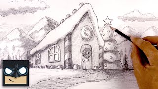 how to draw gingerbread house perspective sketch tutorial for beginners