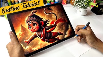 Little Hanuman ji Drawing, Hanuman ji Drawing, Outline Tutorial