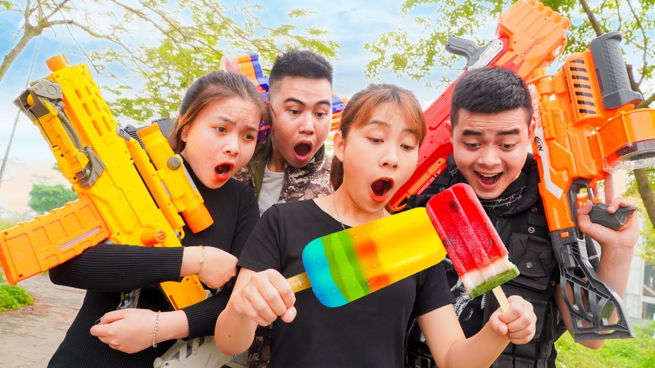 Action Nerf War Couple SEAL Girl Nerf Guns Robber Dispute Ice Cream