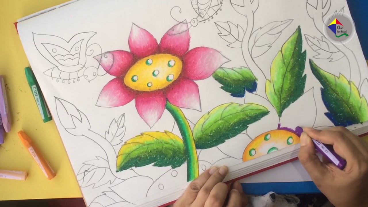 flower color .how to do flower color , how to do color , how to use oil pastels color. easy