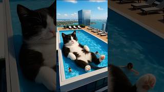 Cat's Pool Party CRASHED by Giant Buffalo! 😱