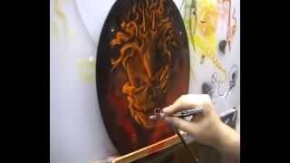 Atelier Meijer - The Flaming Skull Toiletseat airbrush