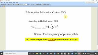 PIC calculation for codominant markers like SSRs using Microsoft excel