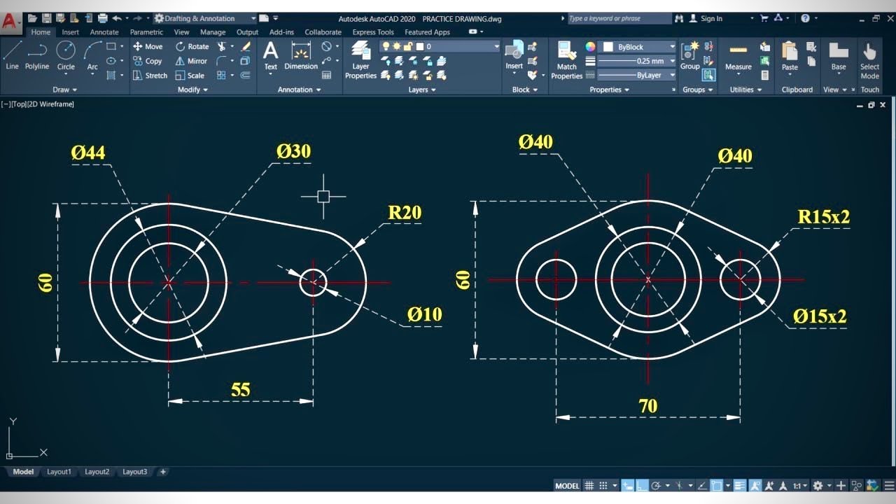 AutoCAD Mechanical Practice Drawing tutorial for Beginners in Hindi