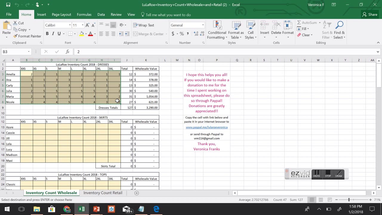 end of year lularoe inventory count microsoft excel spreadsheet lularoe excel spreadsheet