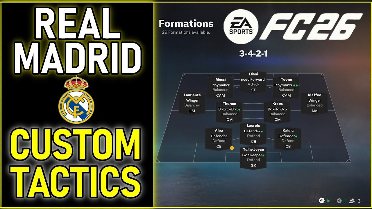 EA FC 26 - Real Madrid 3-4-2-1 Custom Tactics 25/26 for Ultimate Team