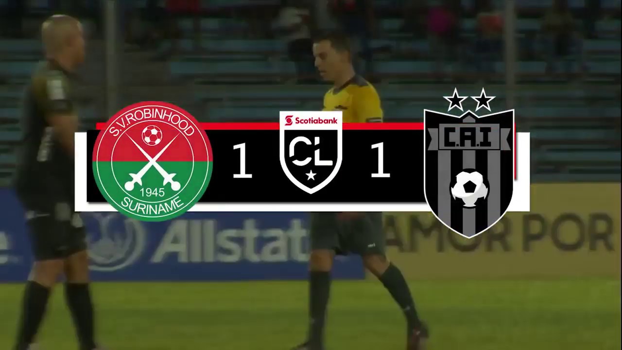 Club Atletico Independiente (CAI) of Panama players celebrate after scoring  against SV Robinhood