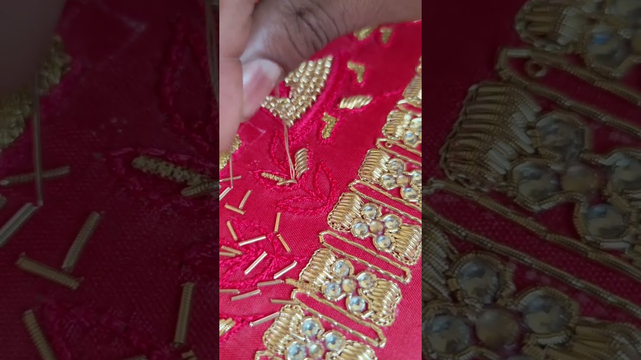 hand work golden dabka dardozi embroidery