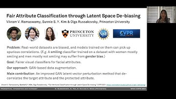 Fair Attribute Classification through Latent Space De-biasing (CVPR 2021) - 2min Talk at WiCV