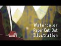 Simple Watercolor Paper Cut-Out Illustration