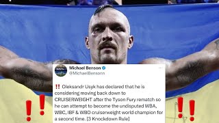 BREAKING NEWS ❗🚨 OLEKSANDR USYK HAS  DECLARED THAT HE IS CONSIDERING GOING BACK TO CRUISERWEIGHT ❗🚨