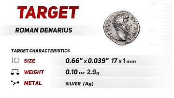 Test in the ground, multifrequency coil NEL, at different frequencies. Target: Roman Denarius.