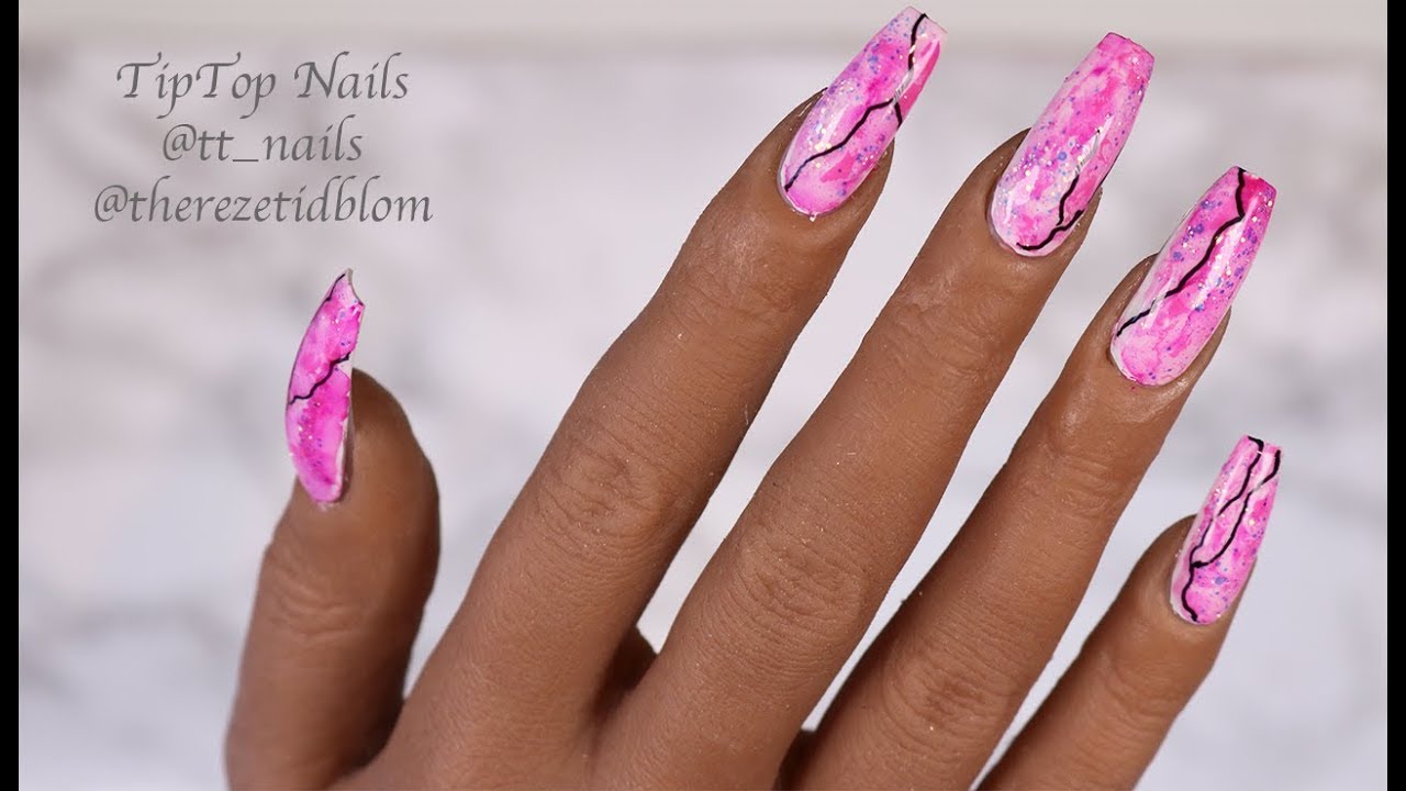 White and Pink Marble Nails with Red Heart Detail - wide 8