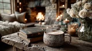 Peaceful Winter Guitar Background Music Relaxing Cafe & Cozy Fireplace Vibes