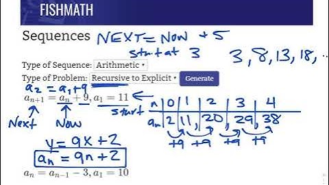 Arithmetic Sequences - Recursive to Explicit - FishMath.com