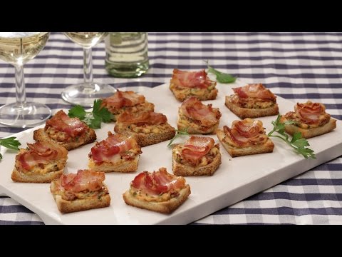 Fingerfood: Bacon-Tomaten-Frischkäse-Häppchen. 