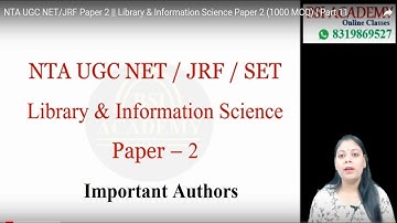NTA UGC NET/JRF Paper 2 || Library & Information Science Paper 2 (1000 MCQ) | Part 11