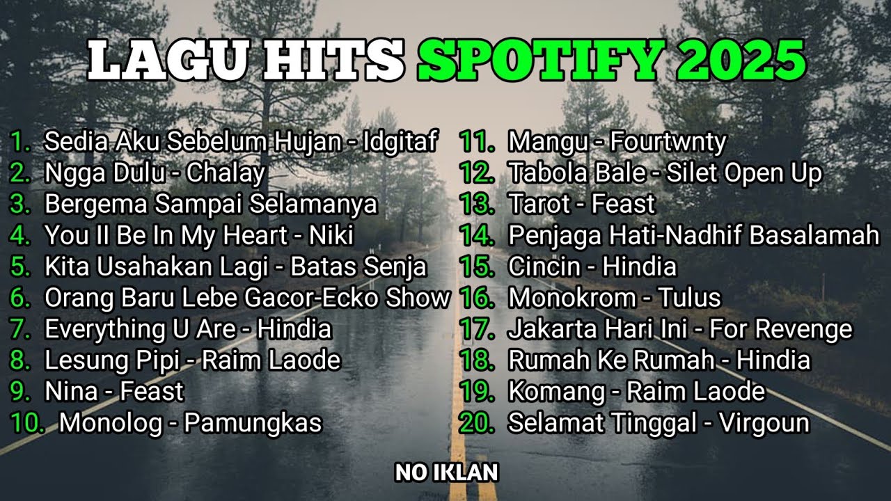 TANPA IKLAN PLAYLIST TOP HITS SPOTIFY INDONESIA 2025 || SEDIA AKU SEBELUM HUJAN - IDGITAF || VIRAL