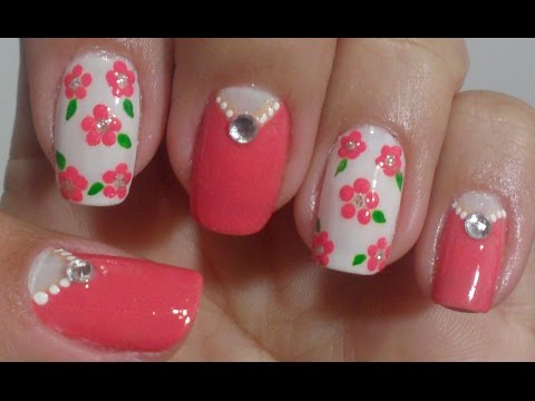 Unhas Express Decoração com Flor de Poá e Strass Manual Bela e Simples