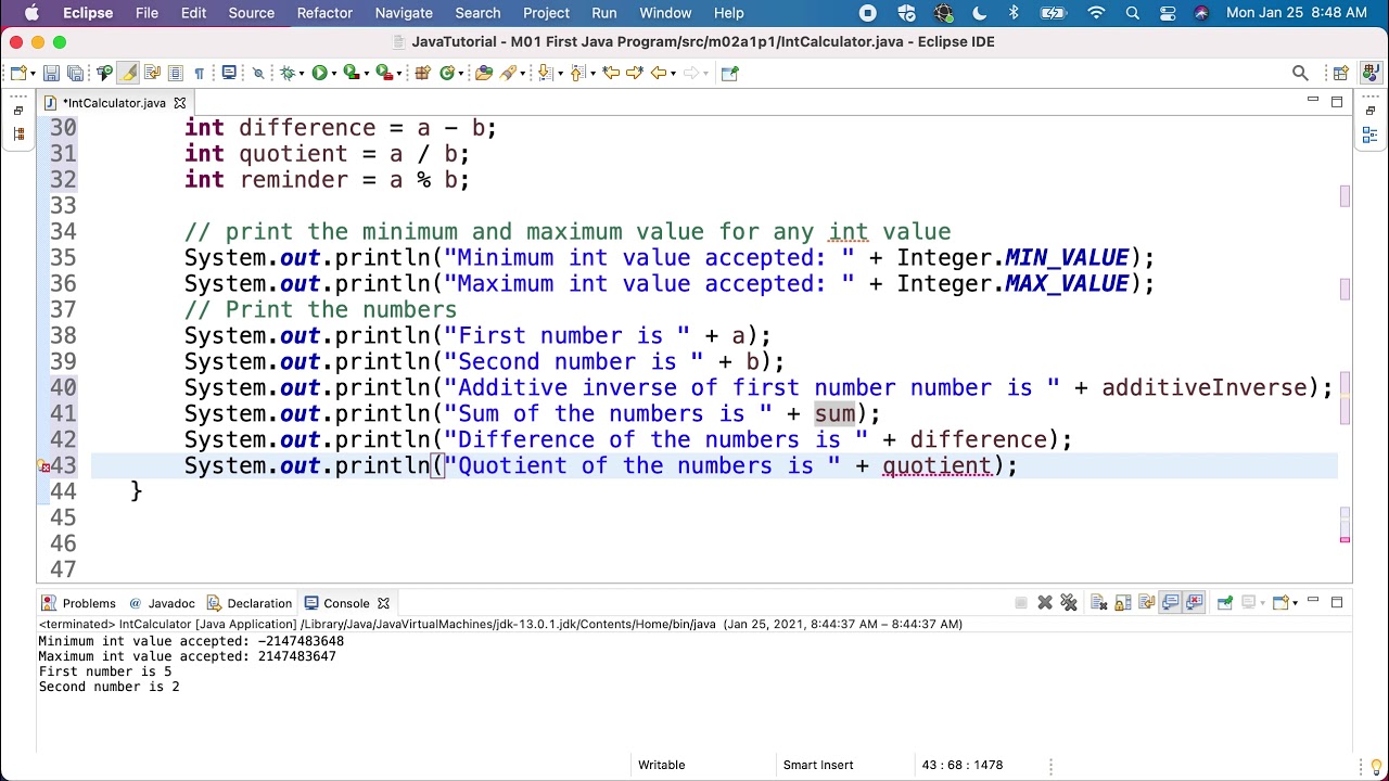 Java M02GA1P1 int Calculator - YouTube