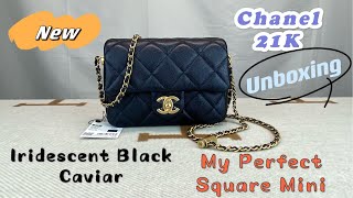 Chanel Quilted My Perfect Mini Iridescent Blue Caviar Aged Gold