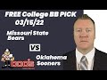 College Basketball Pick - Missouri State vs Oklahoma Prediction, 3/15/2022 Free Best Bets & Odds