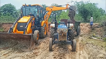 SWARAJ 744 FE loading jcb working 3dx jcb machine filling mud vs in jcb video