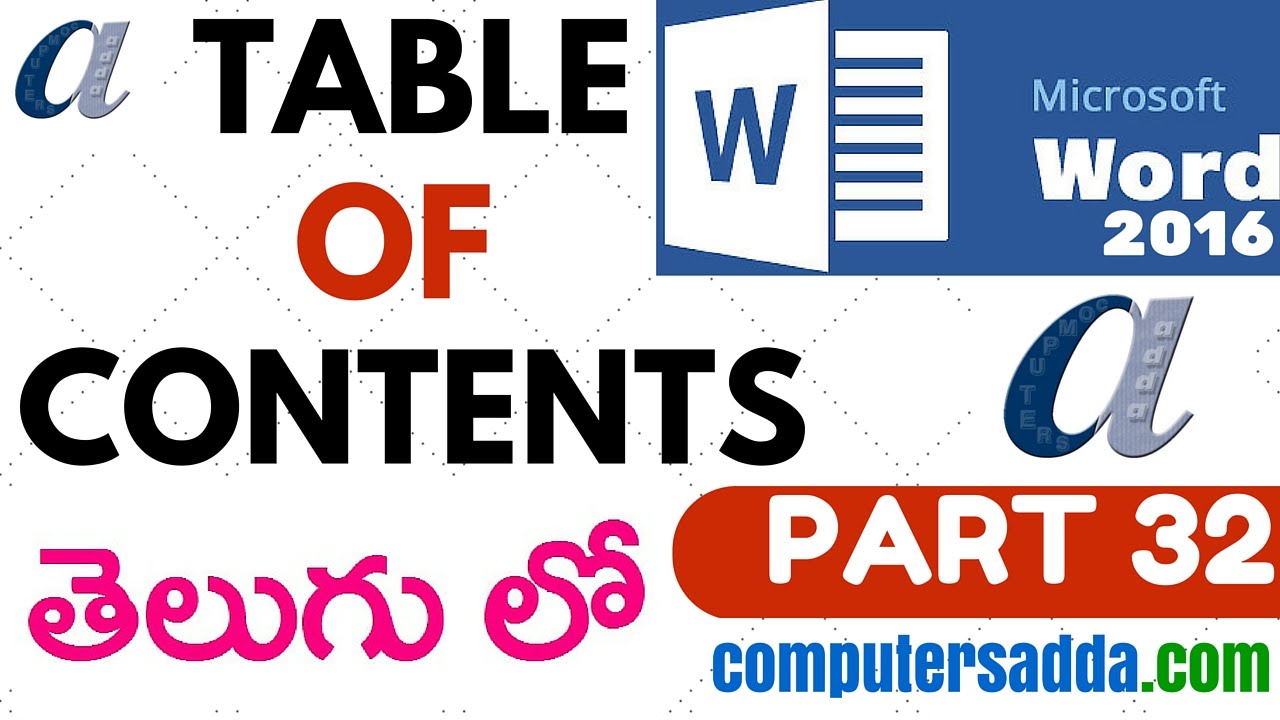 Ms-word 2016 in Telugu 32(Table of Contents) (www.computersadda.com)