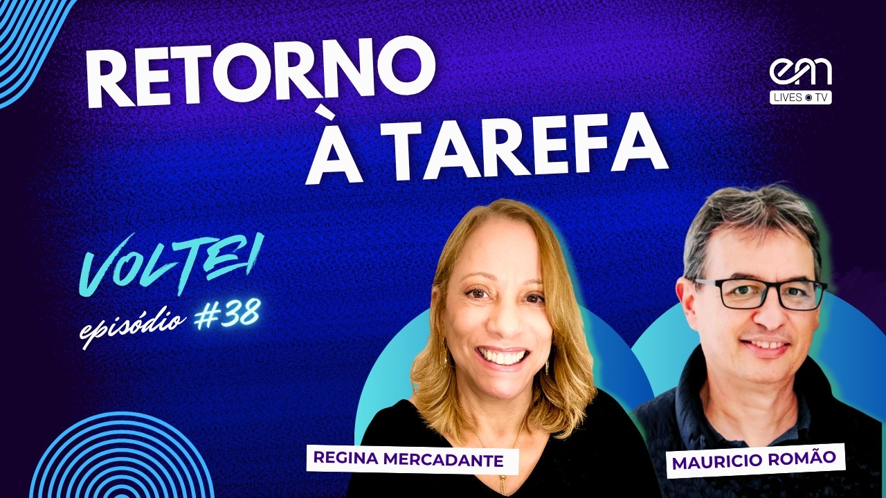 🌟 Produção Exclusiva EM Lives TV – Espiritismo e Mediunidade.
➡️ Série Voltei — Autoria espiritual de Irmão Jacob (Frederico Figner), psicografia de Chico Xavier.
📖  Capítulo 20: Retorno à tarefa — Itens: 20.1 Conselho Fraterno; 20.2 Ante os serviços novos 20.3 Assembleia de fraternidade; 20.4 Recomeço

🎙️ Exposição: Regina Mercadante (SP) e Mauricio Romão (SP).
📅  16/07/2026 (quinta-feira), às 19h30.

🌟 Regina Mercadante é criadora de conteúdo digital, expositora espírita e voluntária do Instituto Espírita de Educação em São Paulo. Coordena o Projeto Espiritismo e Mediunidade, levando estudos e reflexões à luz da Doutrina Espírita.

🌟  Mauricio Romão é criador de conteúdo, trabalhador voluntário do Instituto Espírita de Educação e da USE - União das Sociedades Espíritas do Estado de São Paulo, trabalha há 20 anos como dialogador em reuniões mediúnicas.

🌟 Sobre a série
VOLTEI é uma produção oficial da EM Lives TV – Espiritismo e Mediunidade, baseada na obra clássica ditada pelo Espírito Irmão Jacob, que descreve sua passagem para o mundo espiritual e o reencontro com a verdade da imortalidade.

▶️ Assista à playlist completa:
🔗 https://www.youtube.com/playlist?list=PL6S9KEn3CGmXRlpLuMQD2RmX4b5xGKLyV

▶️ Inscreva-se na EM Lives TV:
YouTube – https://www.youtube.com/espiritismoemediunidade

🔹 Produção: EM Lives TV – Espiritismo e Mediunidade
🔹 Realização: EM Digital – Espiritismo e Mediunidade

🌐 Acompanhe nossas mídias sociais:
🔹 Site – https://emlives.tv
🔹 Facebook – https://www.facebook.com/espiritismoemediunidade
🔹 Instagram – https://www.instagram.com/espiritismo.mediunidade
🔹 TikTok – https://www.tiktok.com/@espiritismoemediunidade
🔹 Kwai – https://kwai.com/@Emlivestv
🔹 X – https://x.com/EMediunidade

#espiritismoemediunidade #emlivestv #irmaojacob #emdigital #chicoxavier #reginamercadante #mauricioromao #espiritismo #vidaaposamorte #imortalidade #fredericofigner #morte #desencarnacao #retornoatarefa