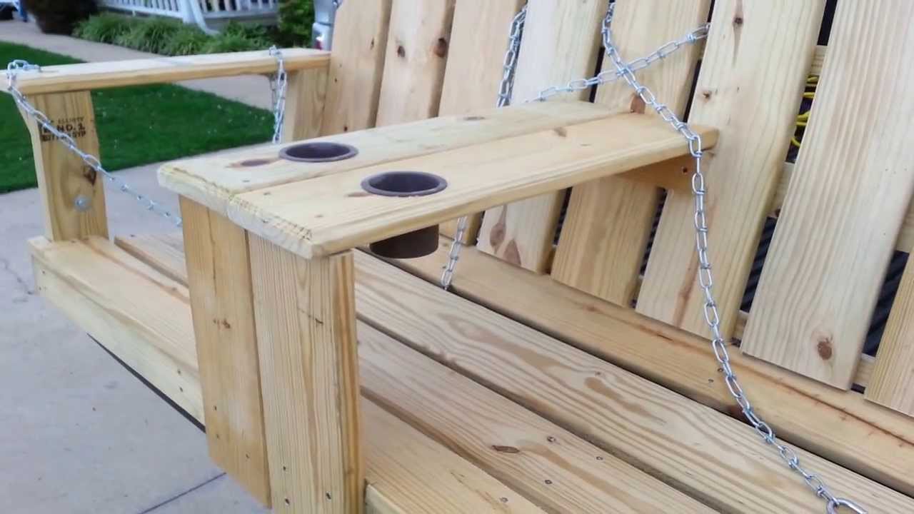 Porch swing with arm rest cup holder build. - YouTube