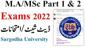 Sargodha University MA MSc Part 1 & 2 Annual 2022 | 2nd Annual 2021 Exams Date Sheet Exam Date