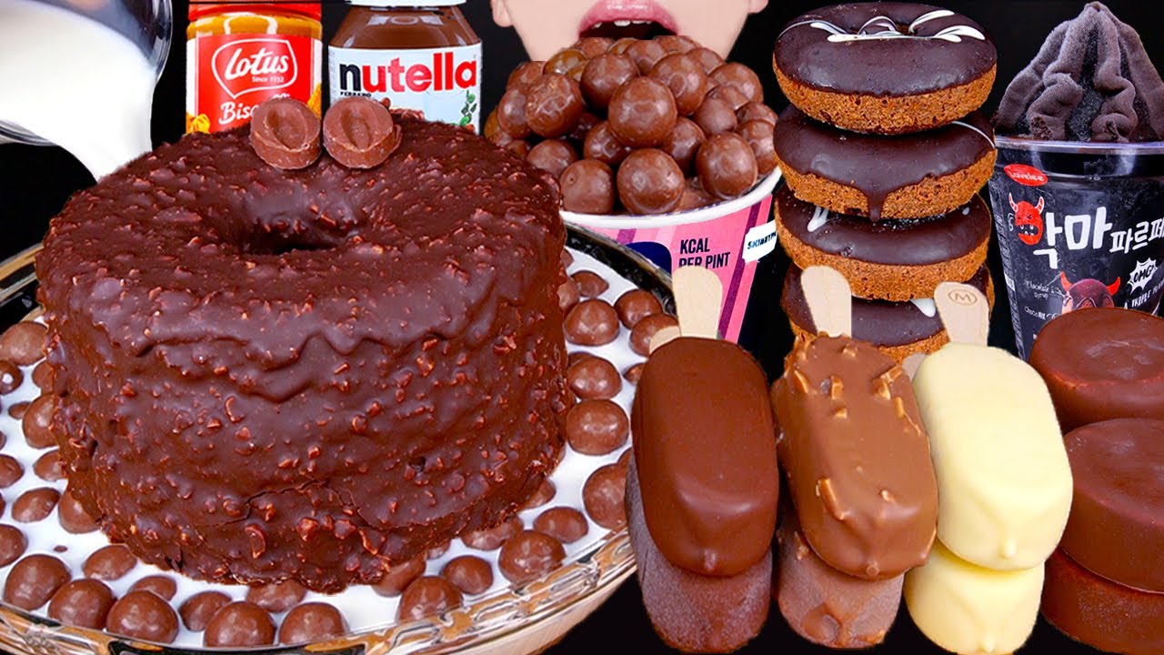 ASMR MALTESERS MAGNUM CHOCOLATE ICE CREAM MILK CAKE DOUGHNUTS NUTELLA DESSERT MUKBANG먹방EATING SOUNDS