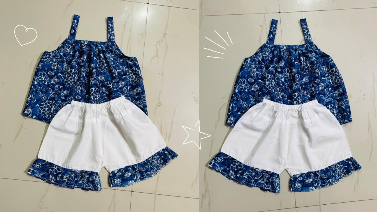 Baby girl summer dress cutting and stitching || Baby girl top with shorts cutting and stitching 🤍💙