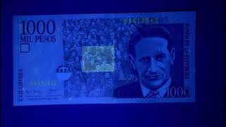 Billetes Colombianos Vistos con Lampara de Luz Ultravioleta