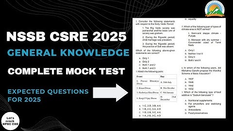 NSSB CSRE 2025 | General Knowledge Complete Mock Test for Revision 
