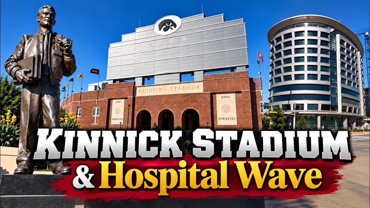 Kinnick Stadium and the Iowa Children's Hospital during the Hawkeye Wave tradition