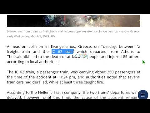 希臘一列貨運列車與一列客運列車相撞 造成32人死亡85人受傷