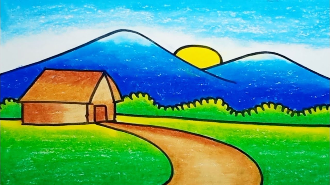 How To Draw Mountain Scenery Easy For Beginners Drawing Mountain