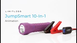 JumpSmart 10-in-1 Portable Vehicle Jump Starter, Flashlight, and Power Bank Feature Callout