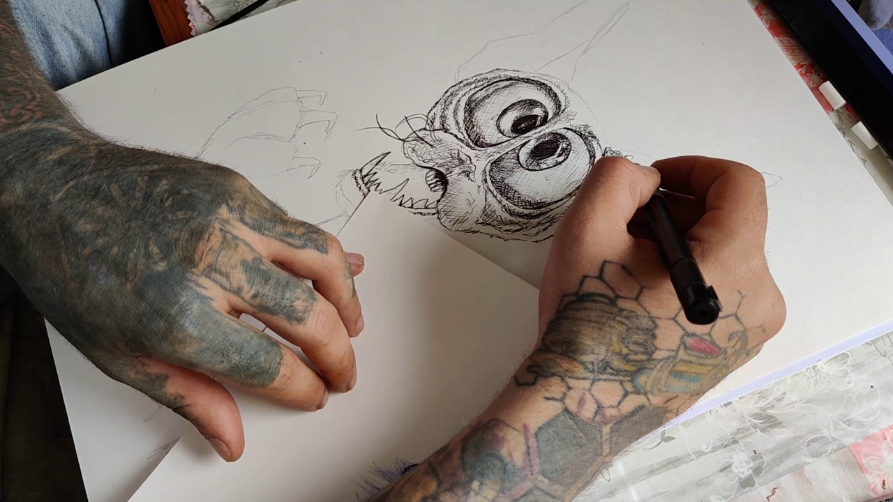 Crazy Cat cross hatching pen and ink drawing,exercise for your brain