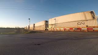 SD75IACC Leads CN intermodal South through Brechin with Defect detector audio