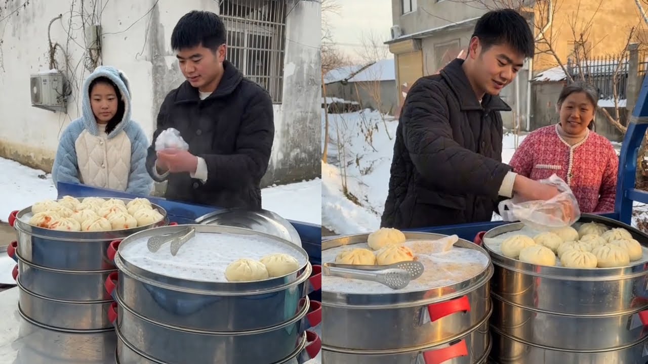 虽然是大雪天气但村里依旧有烟火气息