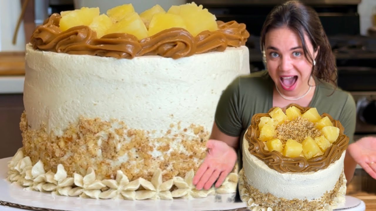 O SEGREDO DOS BOLOS VEGANOS 🌱 | BOLO de ABACAXI com DOCE DE LEITE e NOZES 🌰 