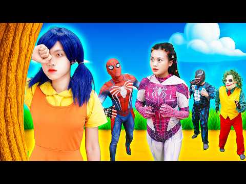 Spider-Man Defeats Joker and Escapes the Scary Squid Game Doll!